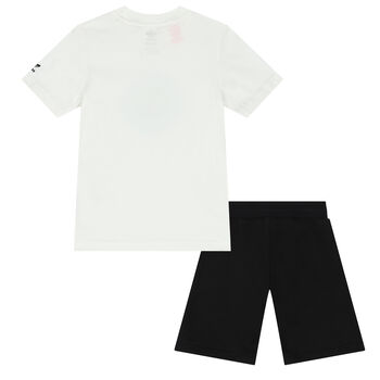 White & Black Logo Shorts Set